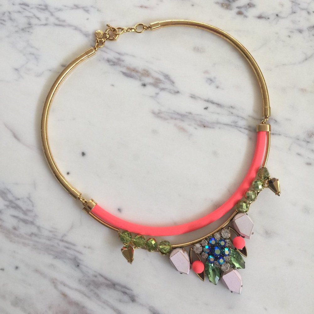 J Crew Necklace Neon Gold Crystal